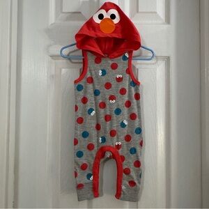 Isaac Mizrahi Baby Boy Sesame Street Red and Blue Polka Dot Romper with Hoodie